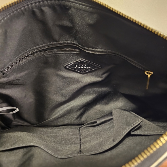 Fossil Kinley Striped Leather Zip Closure Convertible Crossbody Satchel Purse - Picture 6 of 8